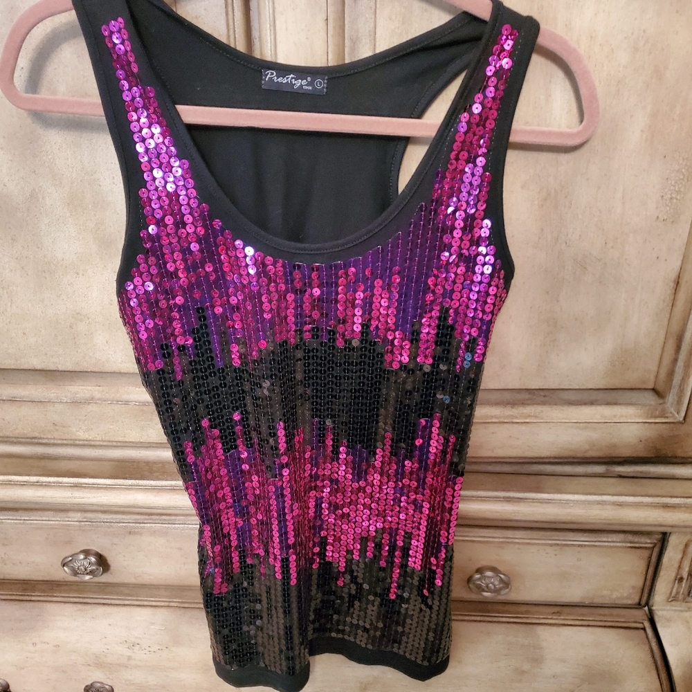 Sequined tank top. Bright pink. Large but fitted.